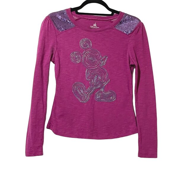 Disney Parks Size S Pink Long Sleeve Top With Sequins & Mickey Mouse Embroidery - Picture 1 of 10